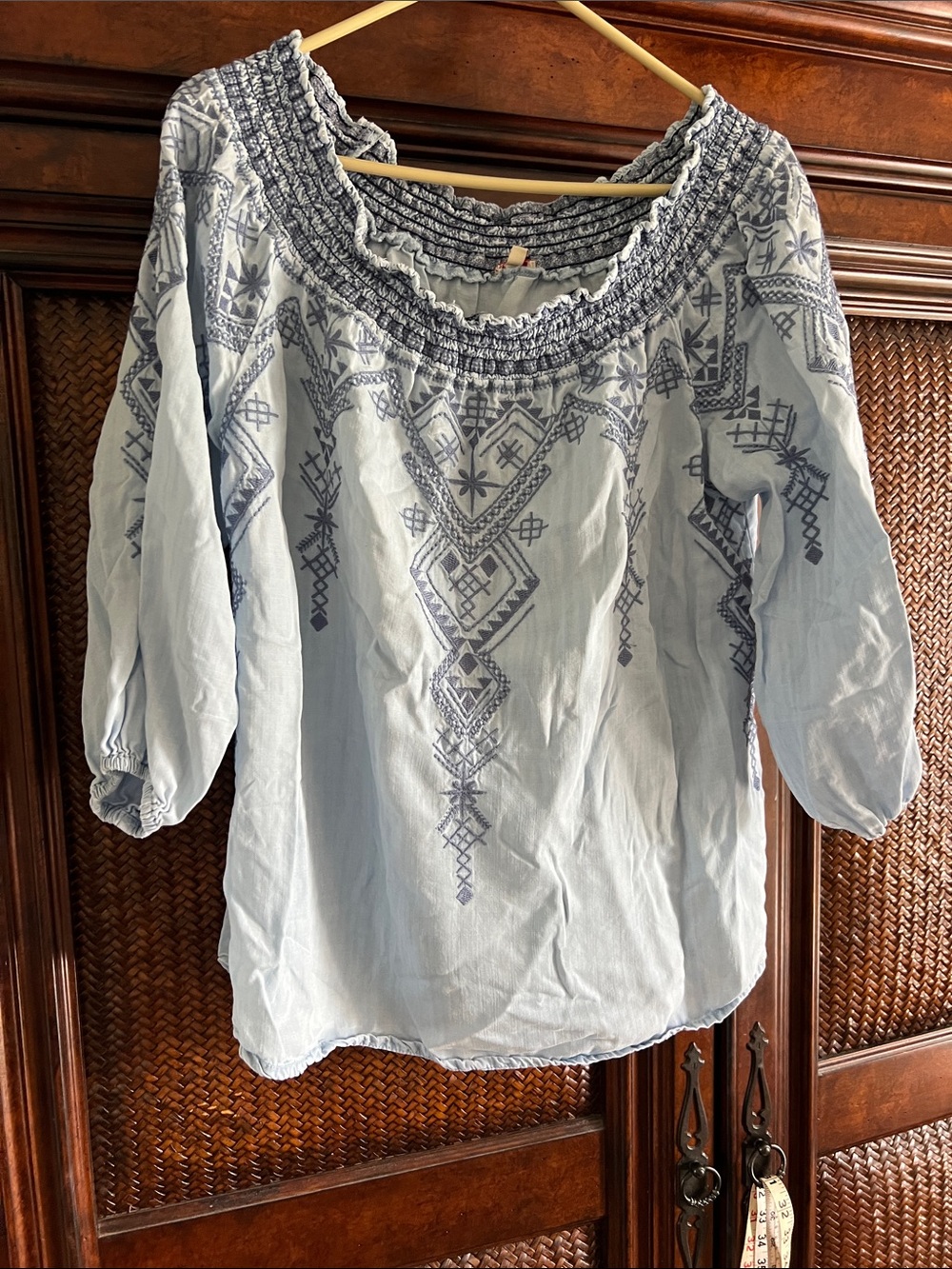 Reba Light Blue Embroidered Peasant Tunic